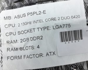 Asus Motherboard Intel Core 2 Duo 6420 With I/O Shield P5PL2-E LGA775 DDR2 ATX - Image 3