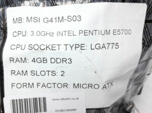 MSI Motherboard Intel Pentium E5700 With I/O Shield G41M-S03 LGA775 DDR3 MICRO ATX - Image 3
