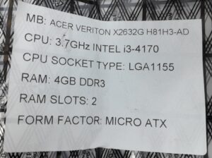 Acer Motherboard Intel i3-4170 With I/O Shield Veriton X2632G H81H3-AD LGA1155 DDR3 MICRO ATX - Image 3