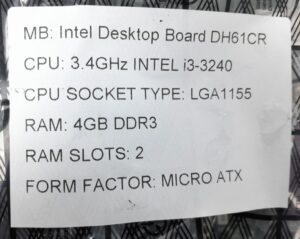 Intel Motherboard Intel i3-3240 With I/O Shield DH61CR LGA1155 DDR3 MICRO ATX - Image 3