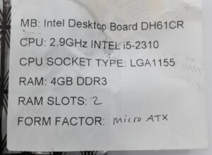 Intel Motherboard Intel i5-2310 With I/O Shield DH61CR LGA1155 DDR3 MICRO ATX - Image 3