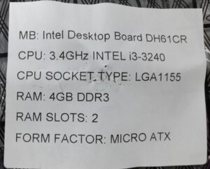 Intel Motherboard Intel i3-3240 With I/O Shield DH61CR LGA1155 DDR3 MICRO ATX - Image 3