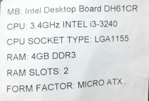 Intel Motherboard Intel i3-3240 With I/O Shield DH61CR LGA1155 DDR3 MICRO ATX - Image 3