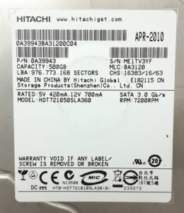Hitachi 500GB Hard Drive HDS721050SLA350 - Image 3