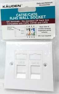 Kauden CAT5e/CAT6 RJ45 Wall Socket SX7062M/PG - Joblot x3