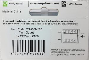 Kauden CAT5e/CAT6 RJ45 Wall Socket SX7062M/PG - Joblot x3 - Image 3